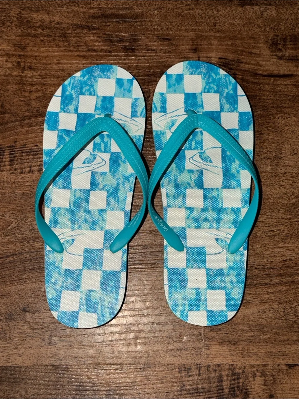 Cat & Jack Turquoise & White Checkered Flip Flops